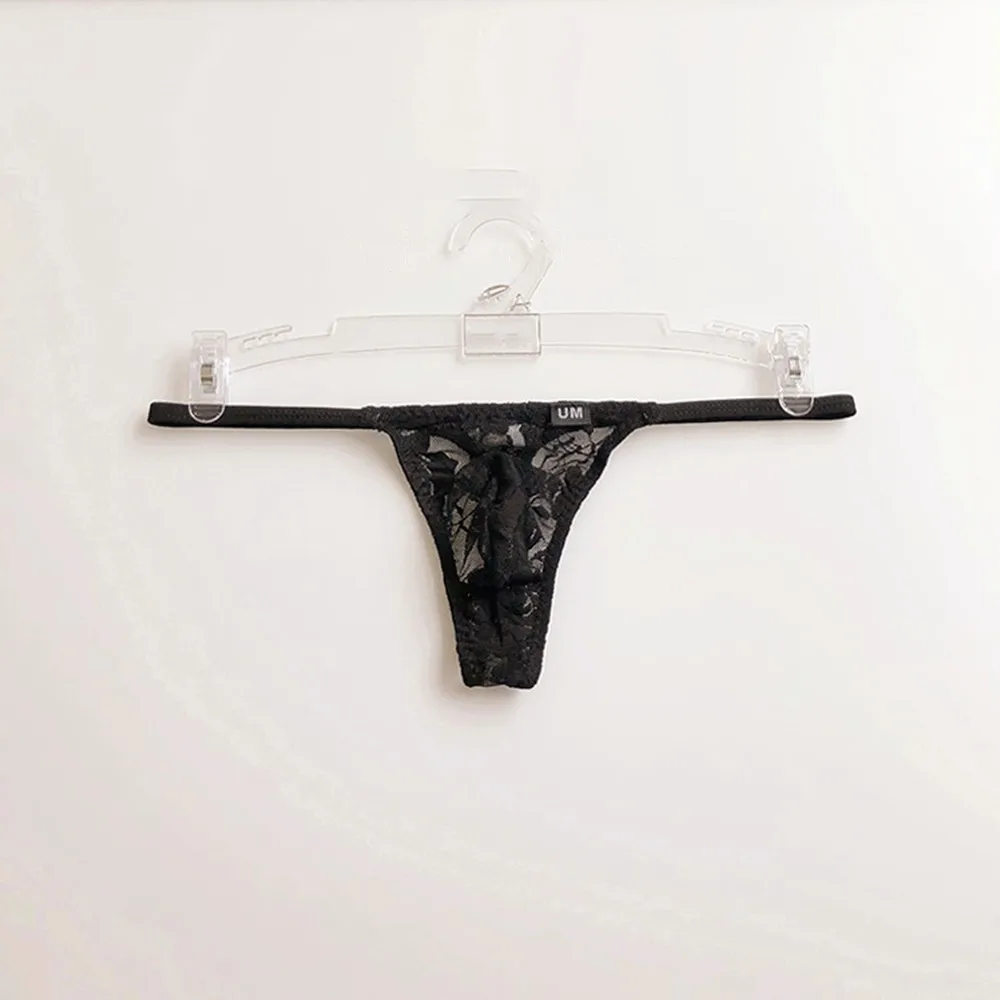 Short Undies Men Thong Briefs Sexy Men's Lace Perspective Low Waist Bulge Pouch G String Thong Briefs Underwear