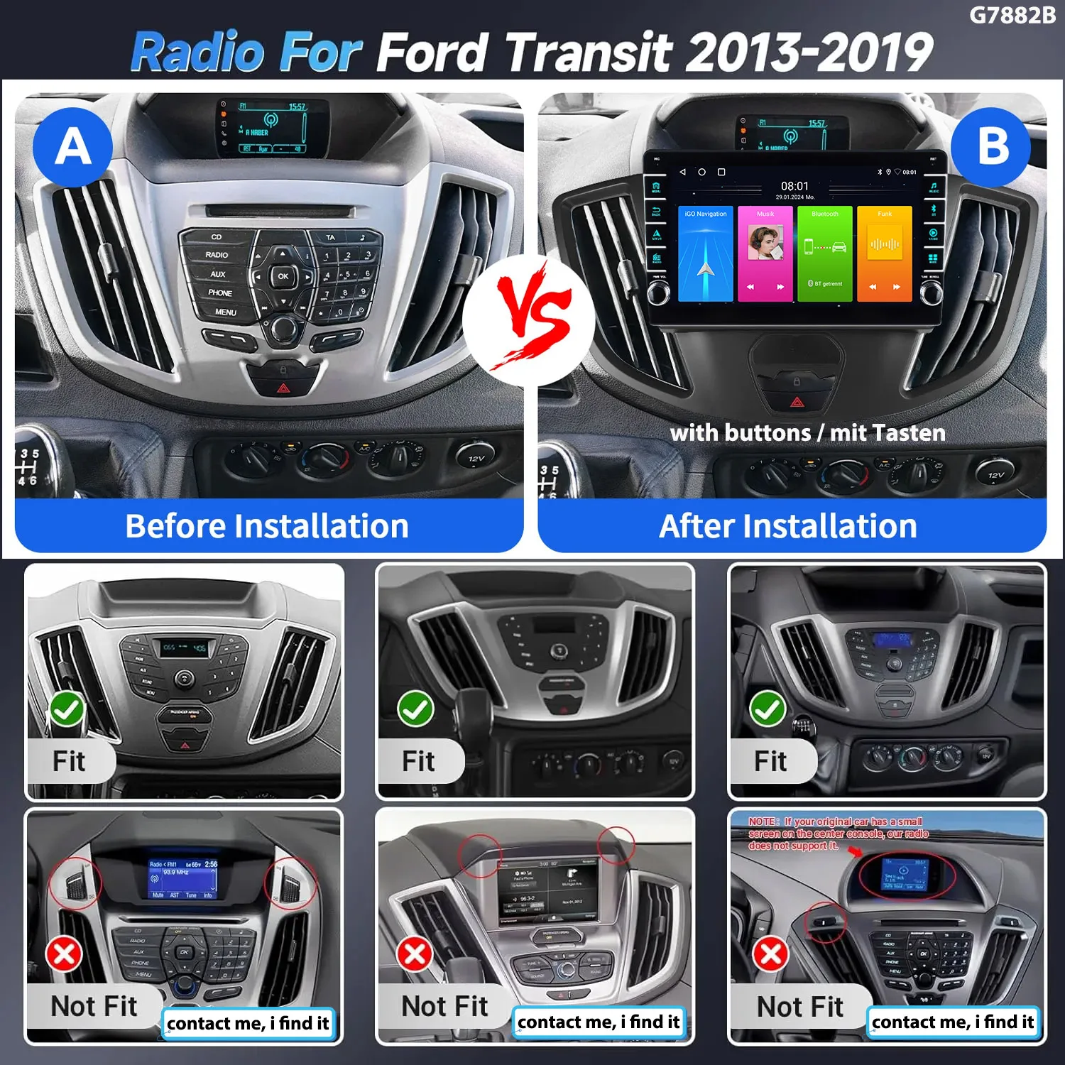 8inch Android Auto Car radio Bluetooth Carpaly GPS Navigation+AHD reverse camera For Ford Transit MK8 Tourneo Custom 150 250 350