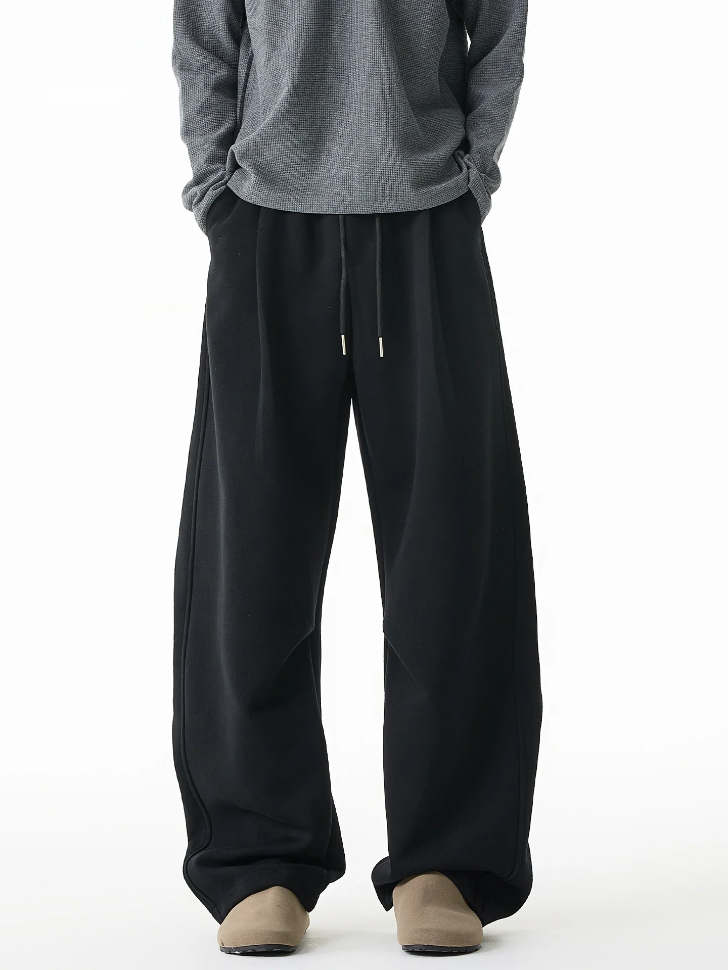 

Men's Casual Straight Leg Wide Leg Pants ey Folded Knife Thiened Autumn Winter Faionable Drape Loose Fit Trousers