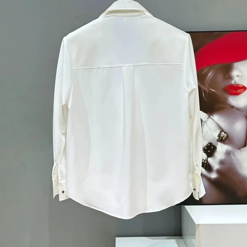 Fashion Niche New Embroidered Sequined Long-sleeved Shirt Men's Loose Shoulder Pad Casual White Shirt