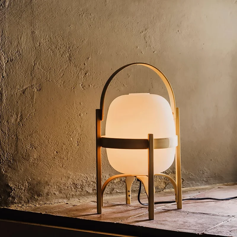 

Nordic Solid Wood Portable Table Lamp Simple Japanese-style Log Personality Glass Floor Lamp Bedroom Study Cafe Led Lights