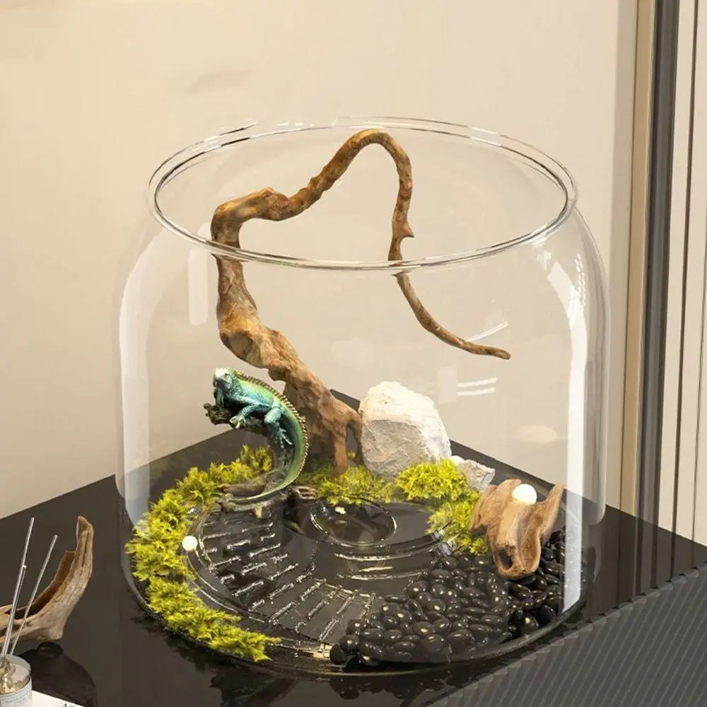 Durable Transparent Round Fish Tank Plastic Fall Resistant Fish Bowl Decorative Anti-broken Desktop Small Aquarium for Home