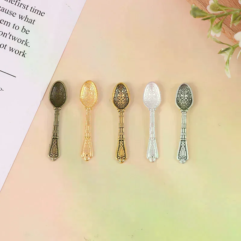 /Cna/Vintage Mini Cutlery Spoon Dollhouse Miniatures Tableware Childrens Toy Doll House Decor 10PCS/set