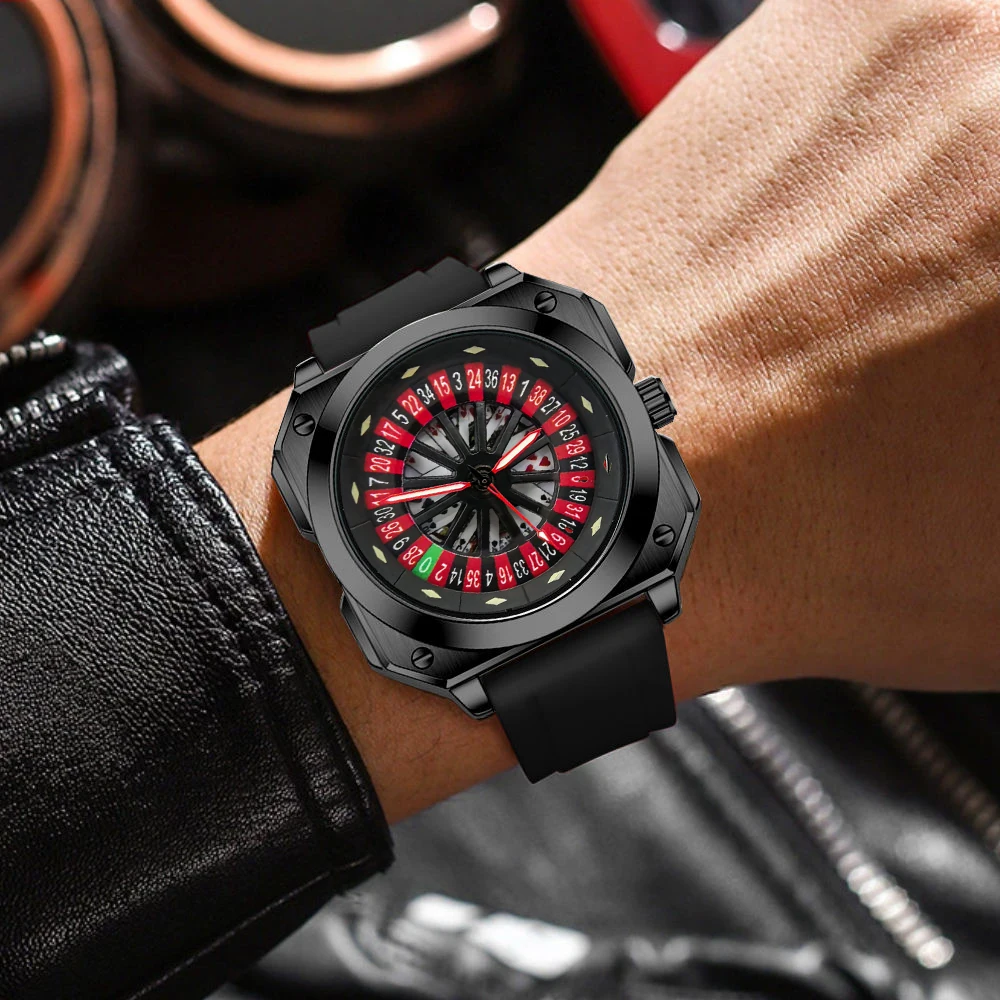 

High quality brand quartz movement men's watch square case silicone strap clock creative rotating compass military men's watch