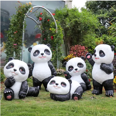 Customizable Outdoor Animal Resin Fiberglass Panda Sculpture Garden Decoration for sale