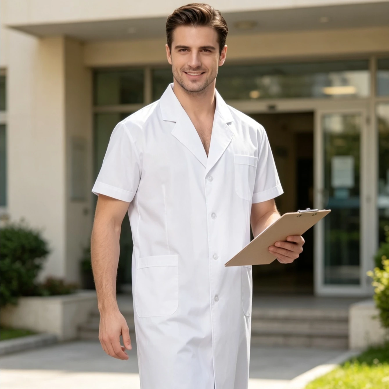 Single White Work Coat for Men Multi-scene Uniform for Food Workshop Pharmacy Shop Breathable Chemistry Experiment Lab Wear