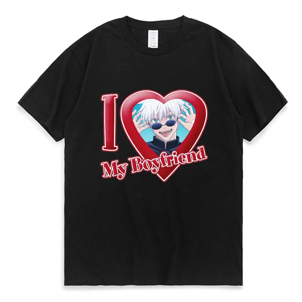 Anime Jujutsu Kaisen Gojo Satoru I Love Boyfrirnd Graphic T Shirt Men's Clothing Manga Polyster T-shirt Oversized Causal Clothes