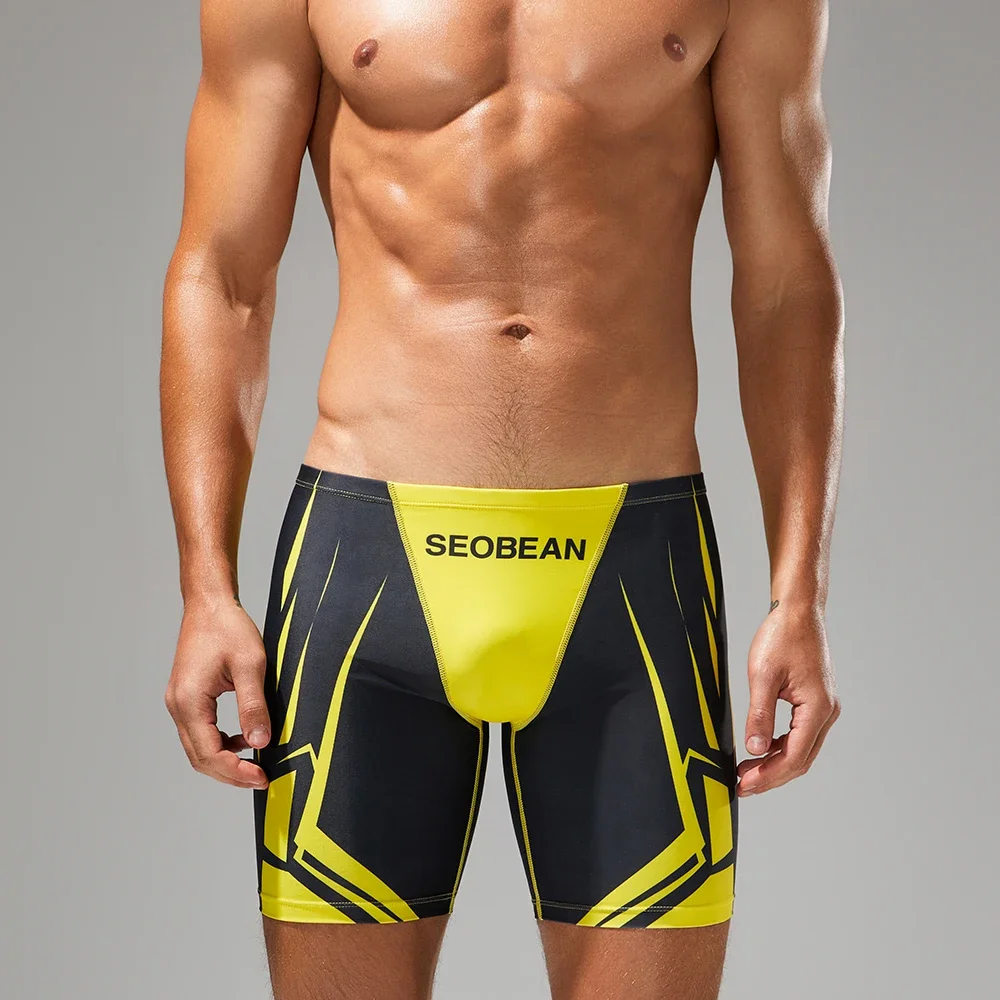 SEOBEAN Men's Low Rise Color Block SWIM BOXER SWIMWEAR Long VORTEX COLOR SWIMWEAR