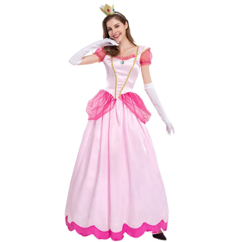 

Halloween Carnival Party Peach Princess Aurora Cosplay Costume Super Bros Game Role Playing Pink Sweet Princess Fancy Dress