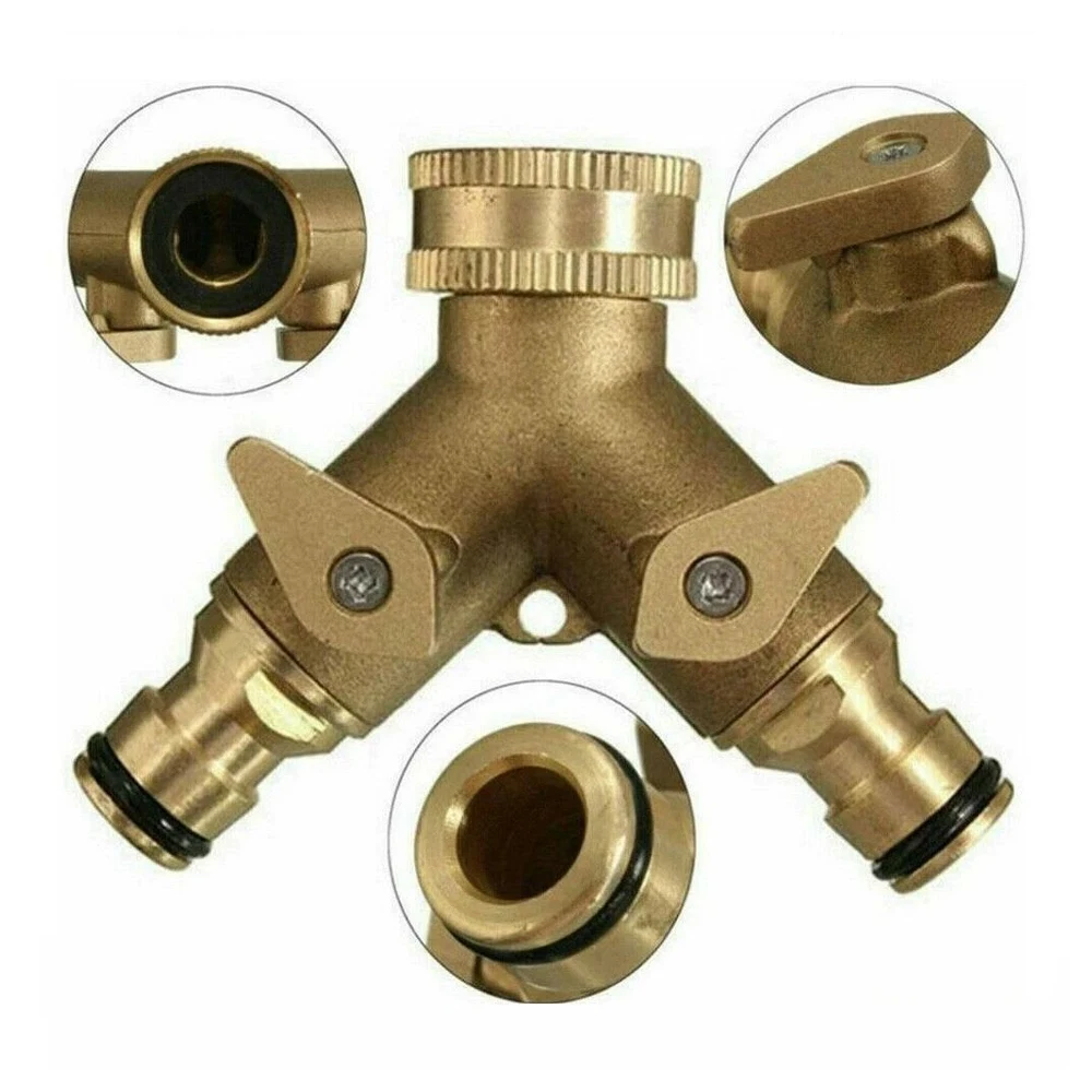 Hose Pipe Valve Splitter Quick Connector Adaptor Y-shaped Garden Tap 2 Way Brass For Outdoor Faucet