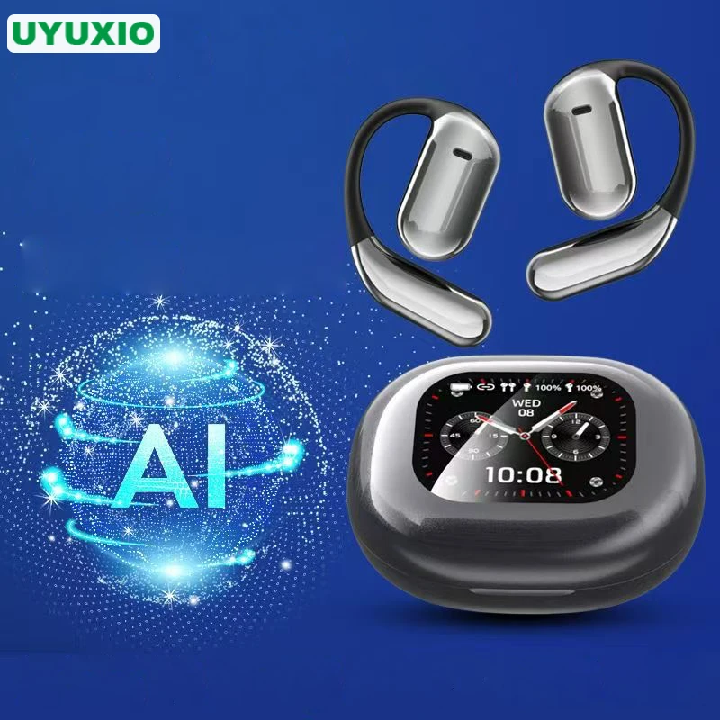 

UYUXIO AI Language Translation Earphone OWS Wireless Earbuds with LCD Touch Screen Real Time Ear Buds with 144 Online Languages