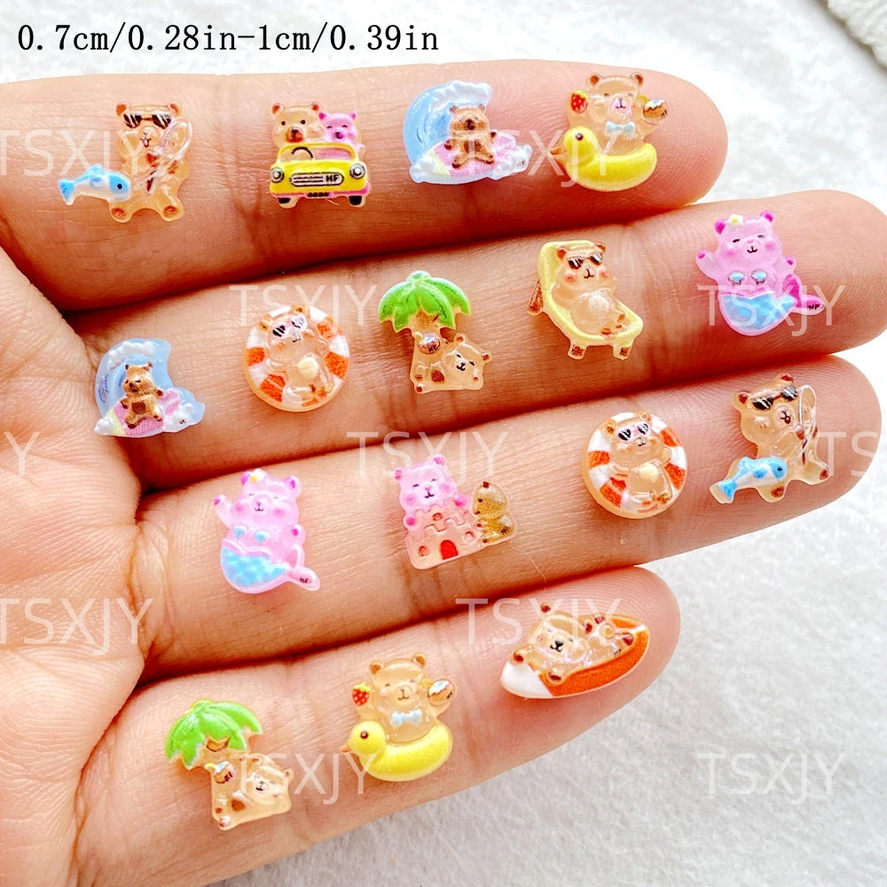 50 szt. żywicznych mini figurinek 3D w kształcie misia w kolorze kawy, płaskie, do scrapbookingu, aplikacji ślubnych, dekoracji paznokci i rękodzieła.