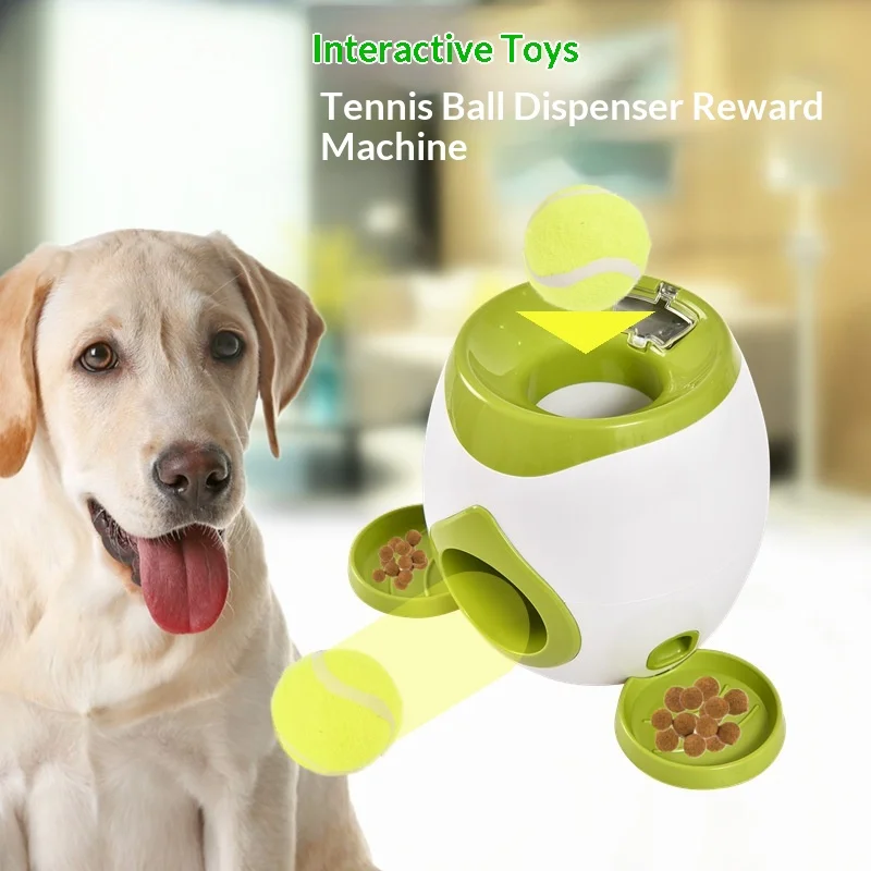 Automatic Dog Ball Launcher with Treat Dispenser Interactive Training Toy Tennis Reward Machine for Small Dogs