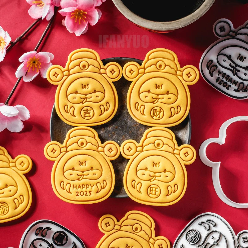 2025 Chinese Style Snake Shape New Year Biscuit Mold Cartoon Spring Festival Ten Thousand Yuan Snake Blessing DIY Cookie Tools