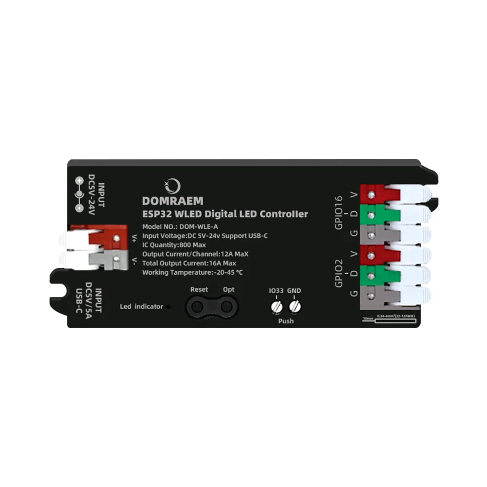 DOMRAEM ESP32 USB-C WLED Digitaler LED-Controller RGB IC DIY APP 16A Sicherung Funktioniert mit HA/MQTT/Alexa WS2811/12/12B/14/05 Sk6812 Streifen – Detail 22