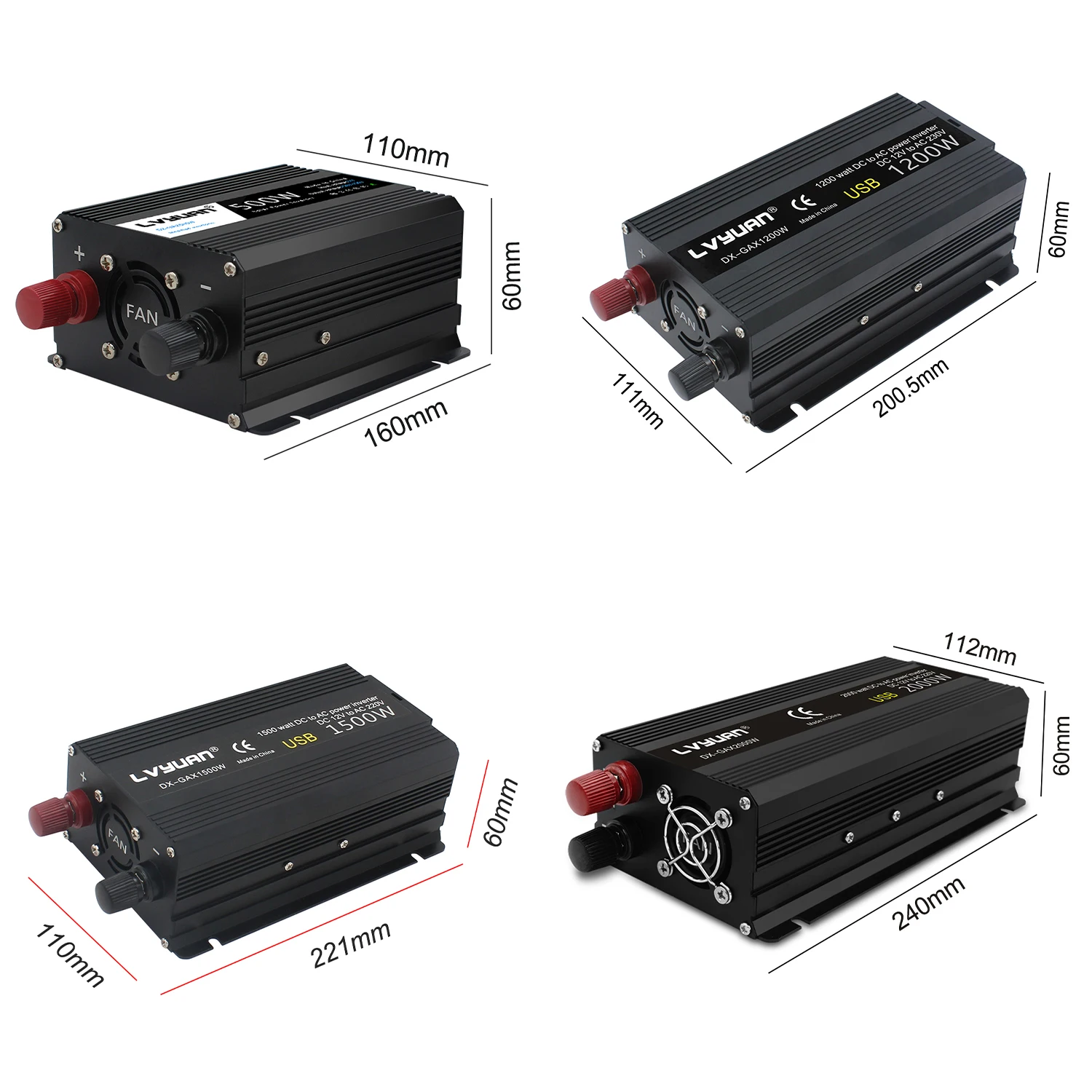 Inverter per auto DC12V a AC 220V trasformatore di tensione invertitore di potenza 500W/1500W/2000W/2600W convertitore presa ue Dual USB 50HZ/60HZ