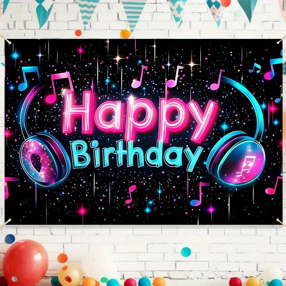 قطعة واحدة من لافتة عيد الميلاد ذات طابع TikTok - خلفية حفلة نيون حية مع نجوم وملاحظات متألقة، بوليستر