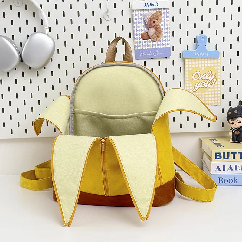 Cute Banana Backpack Girls Small School Bag Mini Canvas Backpack Casual Outdoor Travel Bag
