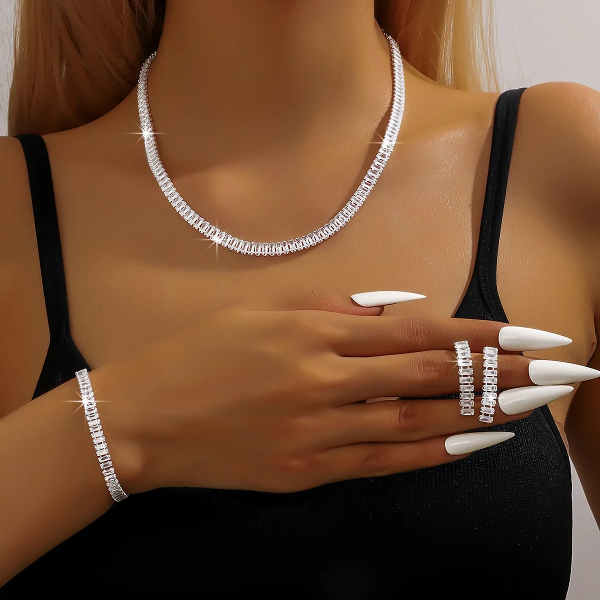 Women's Fashion Copper Claw Chain Zircon Series Jewelry Set, Simple and Versatile, Light Luxury and High End Jewelry