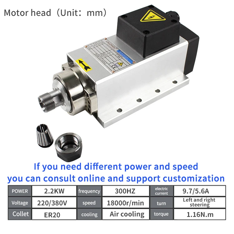 2026 Original Cnc Mill Spindle Motor Er20 2.2KW Air Cooled CNC Router Machine Square Spindle Motor With 380V 220V 18000rpm