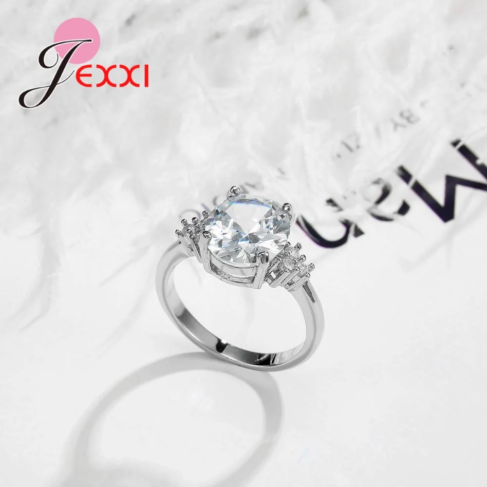 Classic Luxury Real Solid 925 Sterling Silver Ring Prong Setting Cubic Zirconia Fashion Wedding Jewelry Rings Engagement