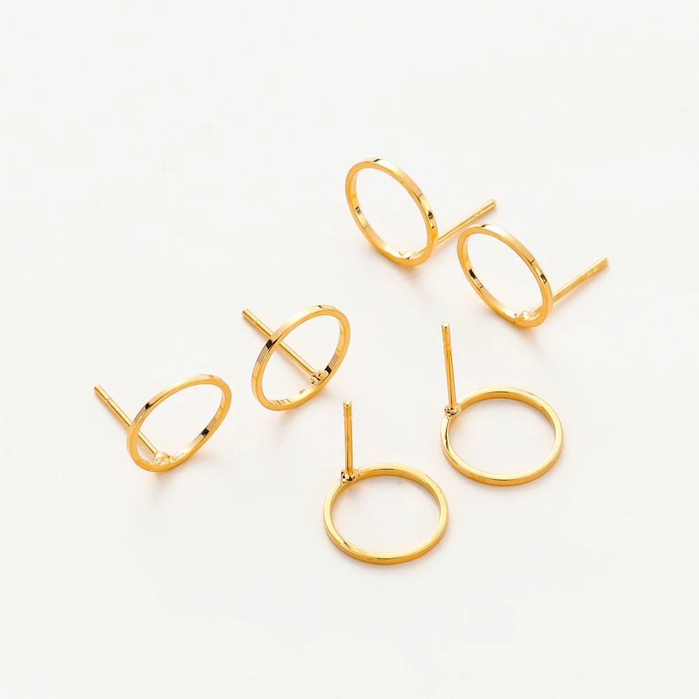 10Pcs 12mm 14K/18K Gold Color Plated Brass Round Ear Studs for Earrings Jewelry Making DIY Earrings Base Accessories