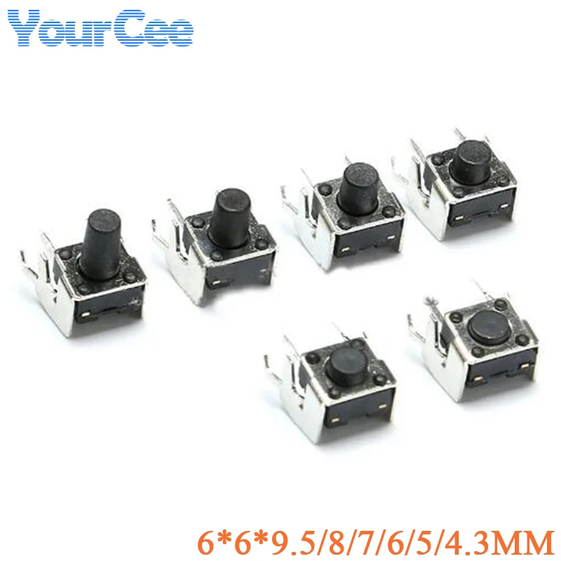 20Pcs Mini Micro Switch Right Angle Momentary Tactile Push Button Switch With Bracket Vertical 6*6*9.5/8/7/6/5/4.3mm 4 Pin DIP