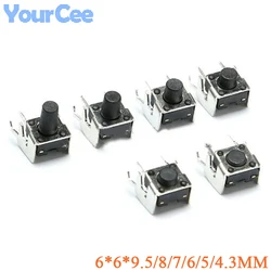 20Pcs Mini Micro Switch Right Angle Momentary Tactile Push Button Switch With Bracket Vertical 6*6*9.5/8/7/6/5/4.3mm 4 Pin DIP