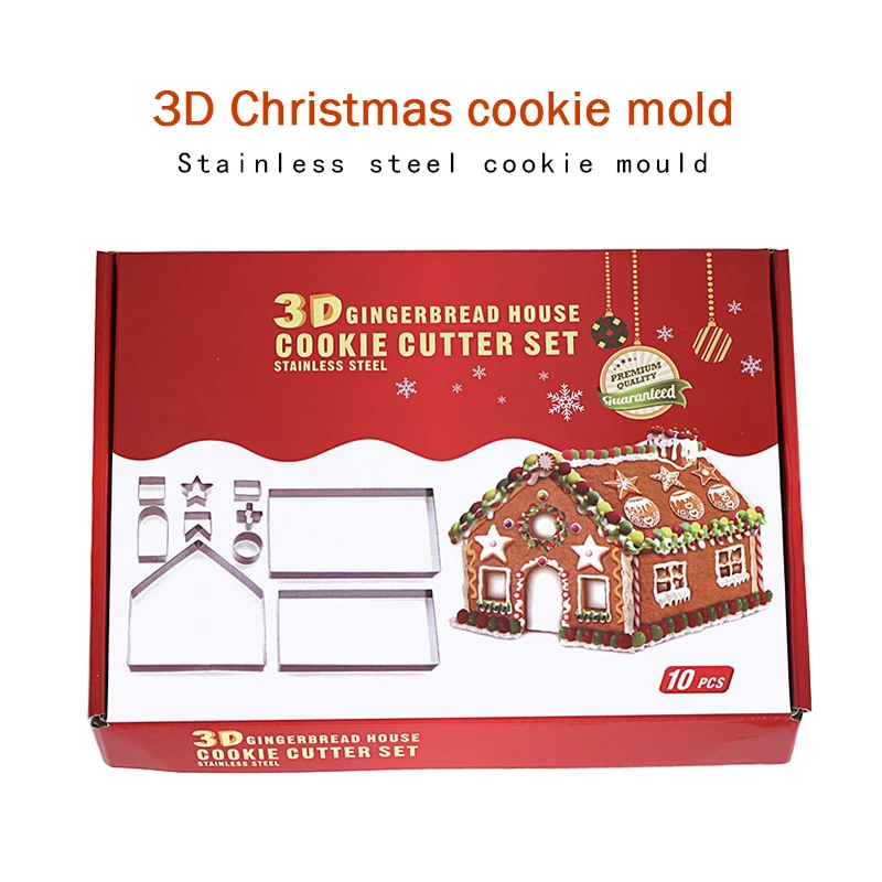 10pcs Stainless Steel Baking Mold Gingerbread House Mold Chocolate Reposteria Christmas Cabin Cake Silicone Pan Pastry Molds Bar