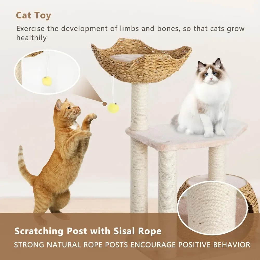 Árbol para gatos, torre para gatos pequeña, árbol para gatos moderno para gatos gatitos de interior, poste rascador de sisal natural incluido | |