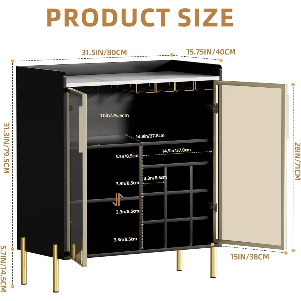 coffee bar cabinet with aluminum frame glass door, black wine bar & liquor cabinet, modern black sideboard buffet cabinet with s