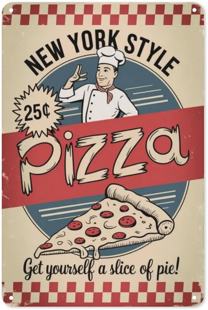 Retro Pizza Tin Sign  1950s Diner Metal Wall Art for Kitchen, Garage Bar ; Italian Restaurant Decor-aluminum