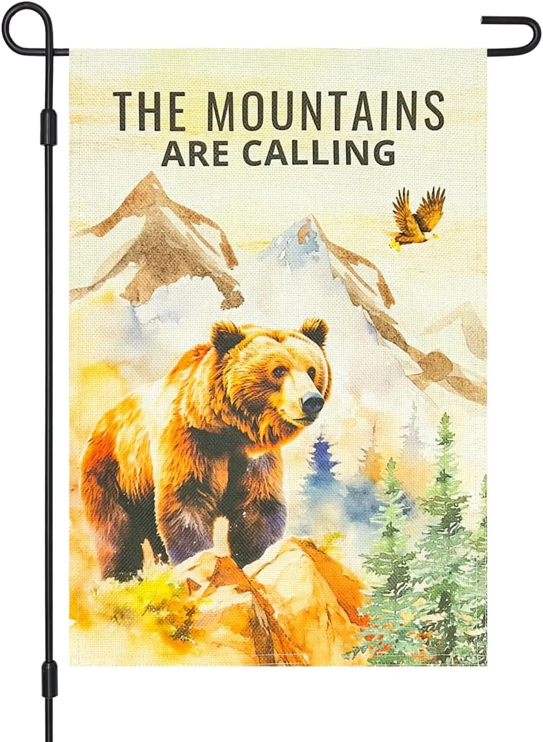 the Mountains Are Calling Camping Garden Flag Double Sided 12×18 Inch, Vertical Burlap Bear Forest Flags for Outdoor Decor uui