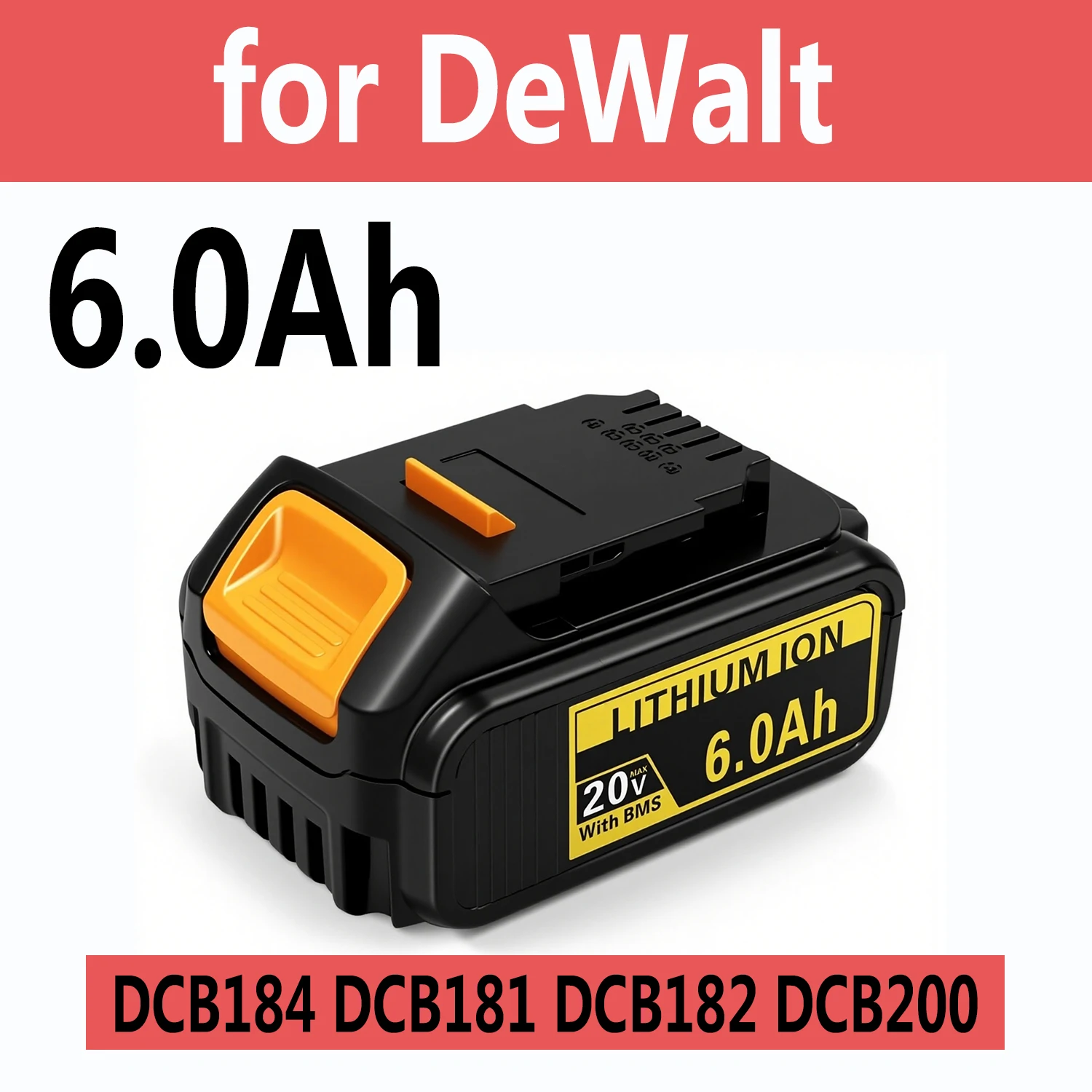Lithium 6.0Ah Replacement Battery For Dewalt 18V 20V Battery，for Electric Chainsaw,Power Saw,Power Tool,power tool