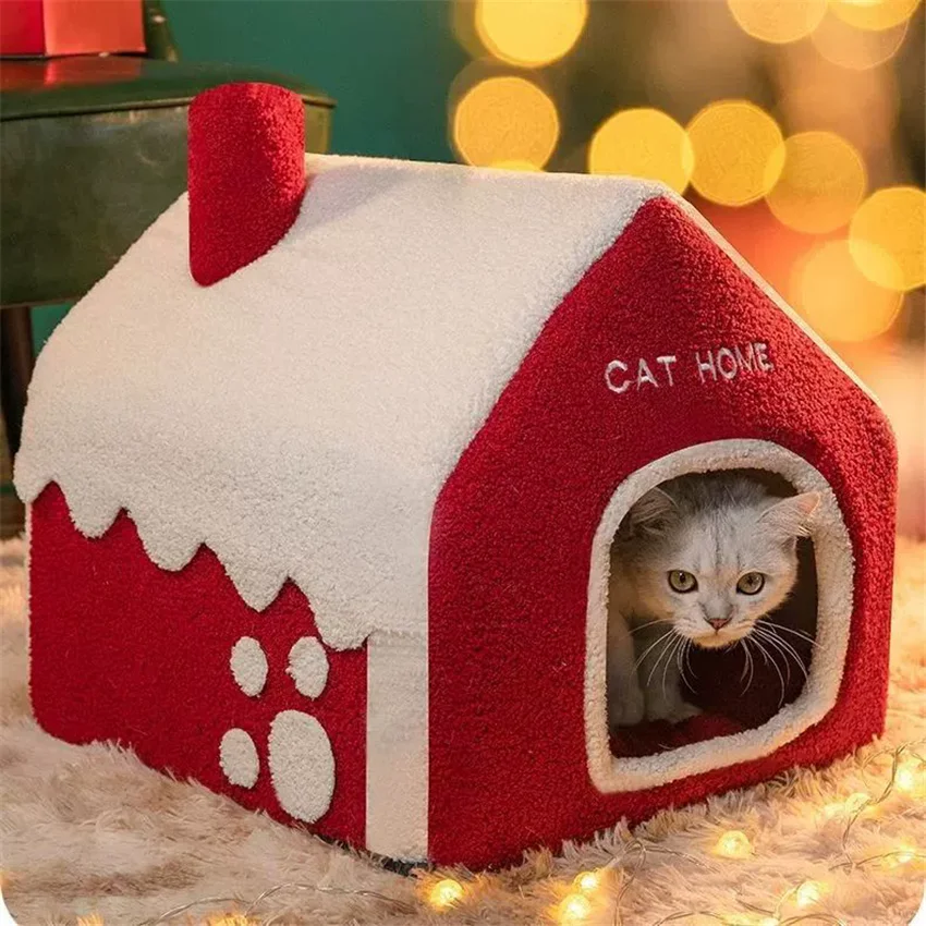 

Christmas Washable Cat Dog House Mat Winter Deep Sleep Tent Bed Nest for Medium Dogs Cat with Kennel Features Dog Bed