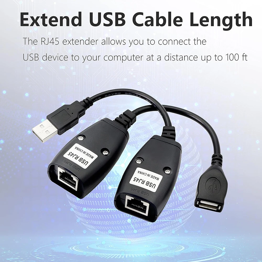 USB 1.1 2.0 Power Cord Extender Over Cat5 Cat5E Cat6 Ethernet Cable Transfer Distance Up to 30M RJ45 Sender and Receiver