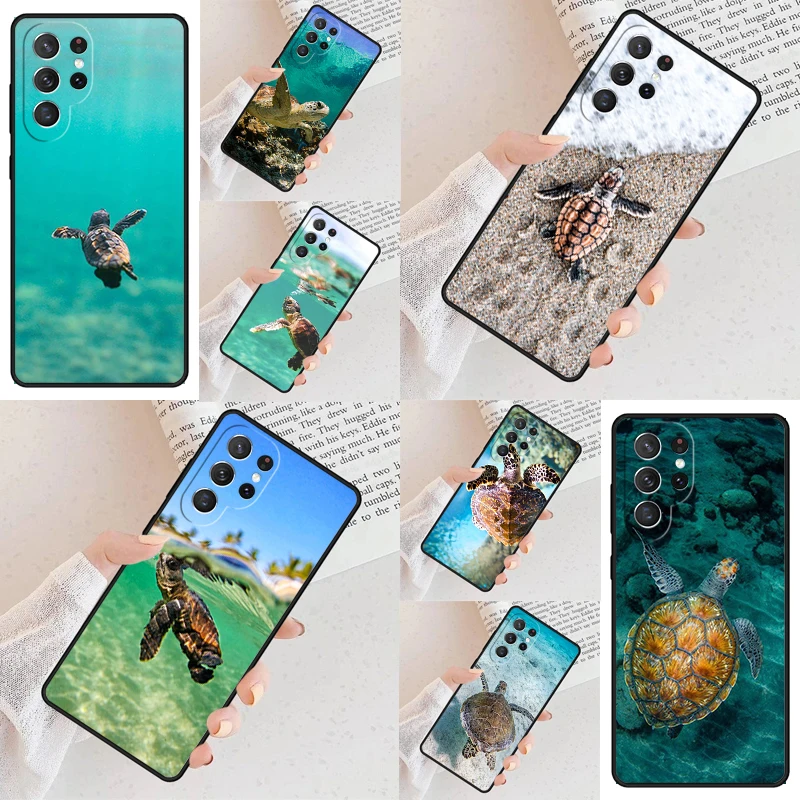 Swimming Freshwater Sea Turtles Phone Case For Samsung Galaxy S24 S23 S22 S21 Ultra S10 Note 10 Pro S20 Plus FE S9 S8 Cover