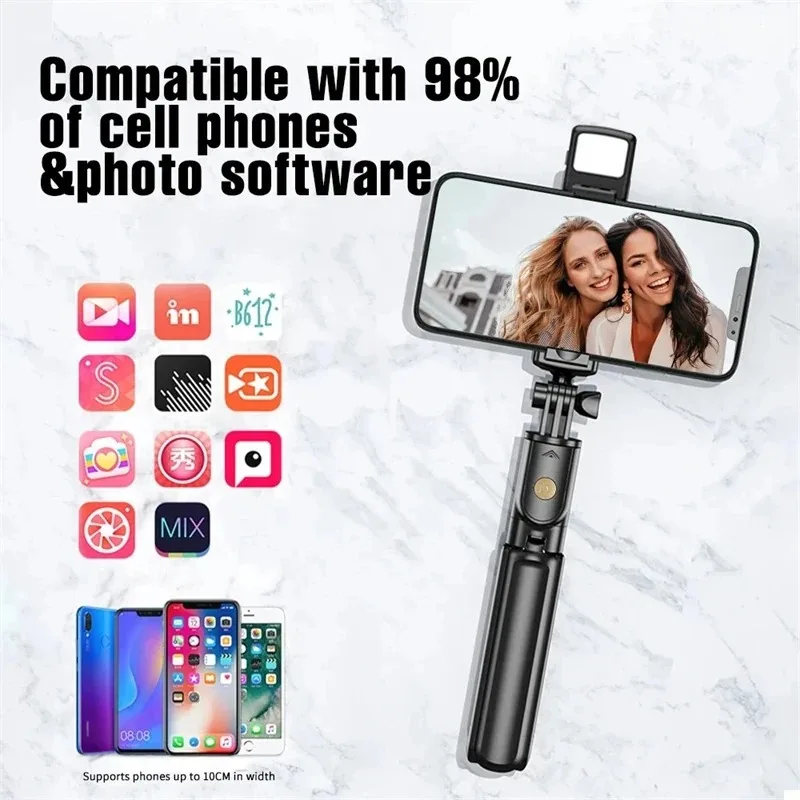 Selfie Stick With Light Wireless Tripod Stand Bluetooth Remote Extendable For Iphone Android Live Streaming Vlog Shooting gallery 3