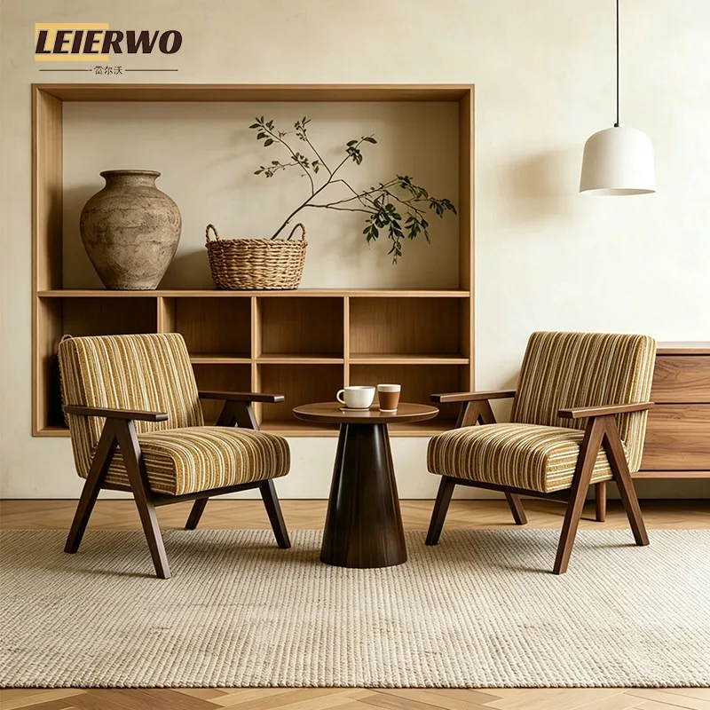 Retro single sofa chair living room balcony tea house flower cloth leisure chair homestay hotel cafe table and chair combination