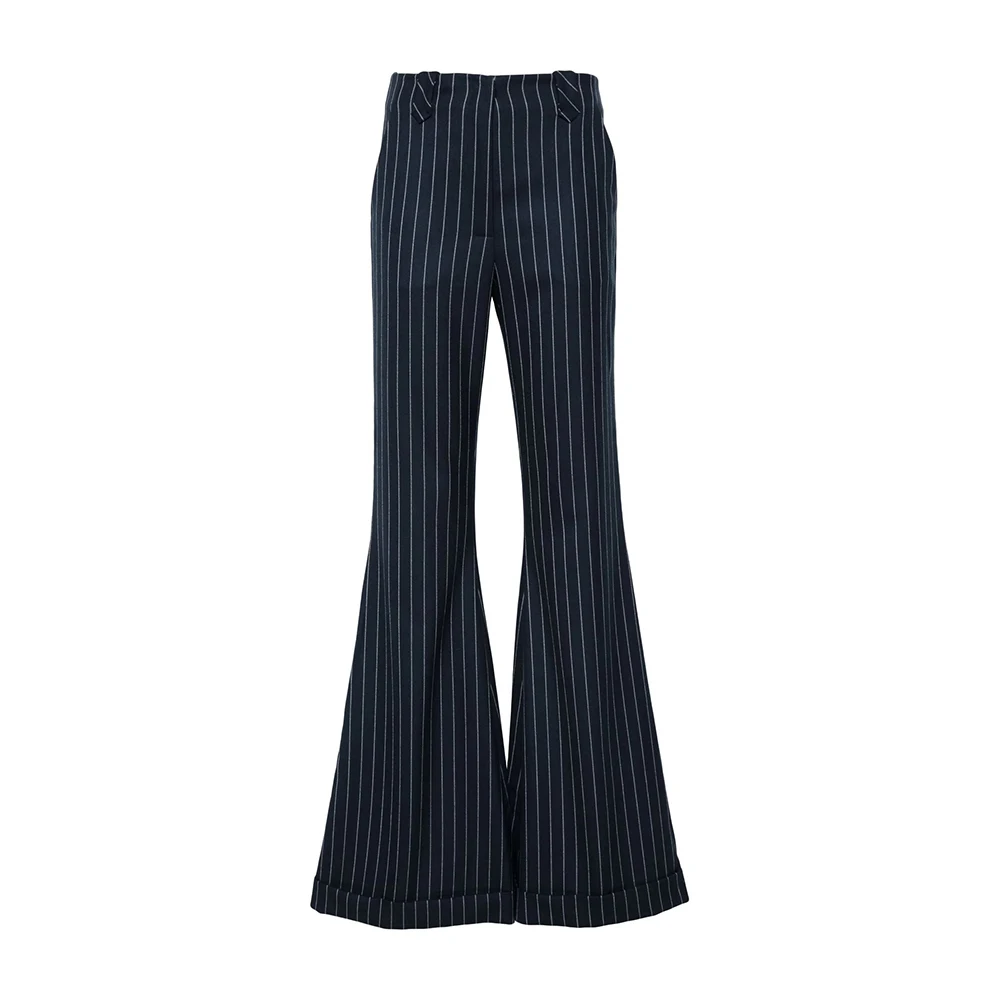TWOTWINSTYLE Striped Casual Flare Pants For Women High Waist Minimalist Slimming Full Length Pant Female Fashion Style Clothes