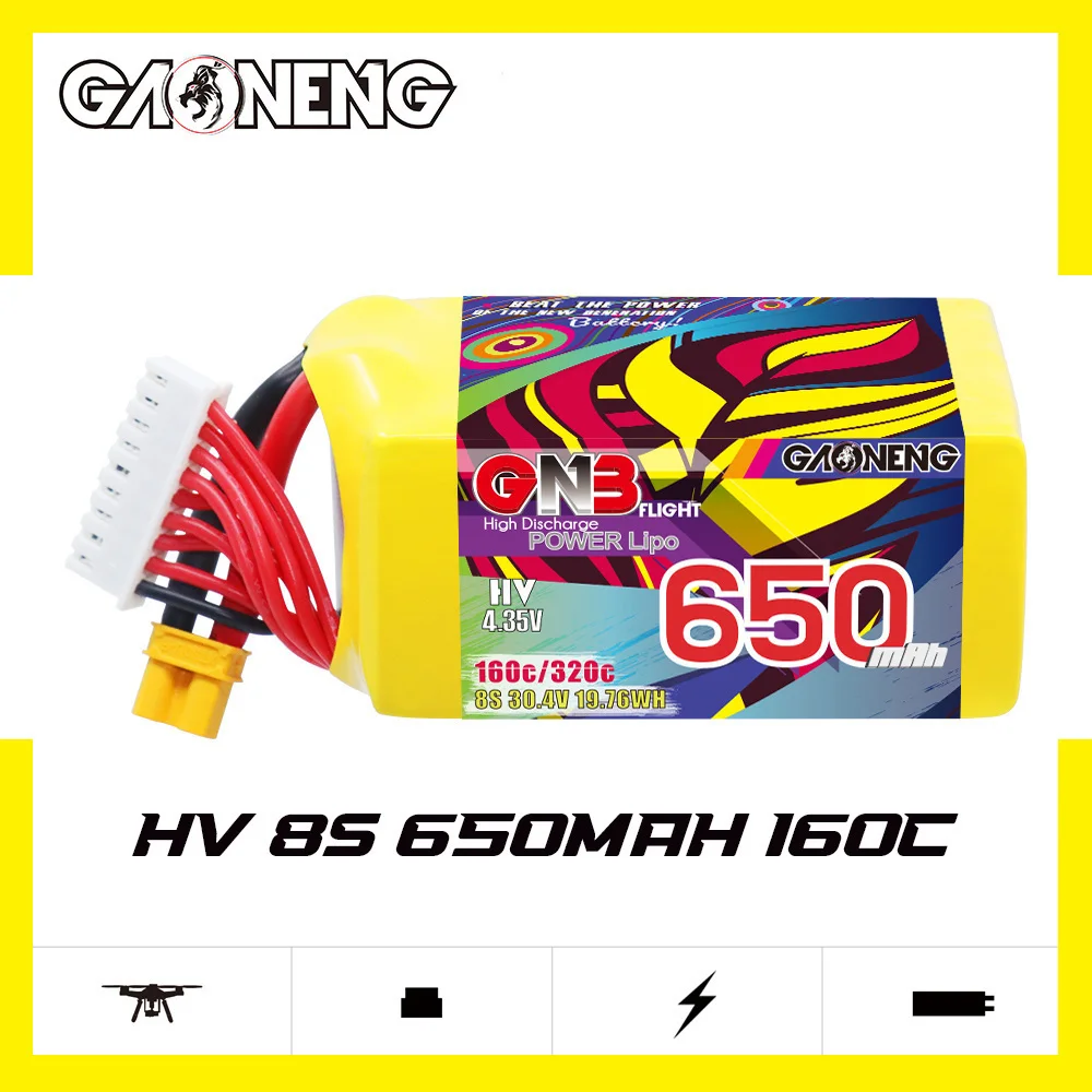 Batterie d'origine GNB veFuchsia pour importateur de course FPV, quadrirotor, hélicoptère, avion RC, pièces, 8S, 30.4V, 650mAh, 160C, 320C, 30.4V