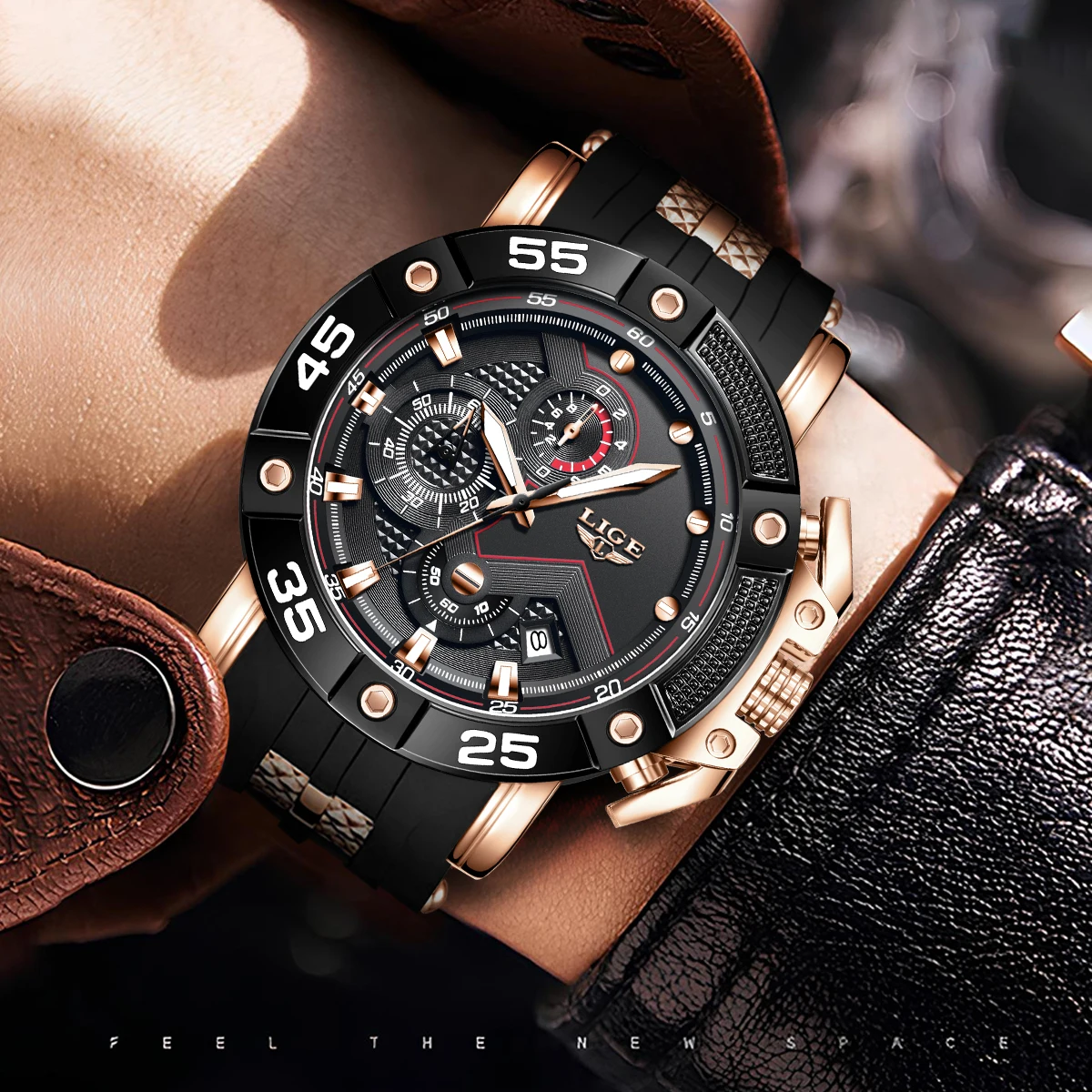LIGE Mens Watches Top Brand Luxury Big Dial Watch Men Silicone Military Sports Waterproof Quartz Watch For Men Relogio Masculino