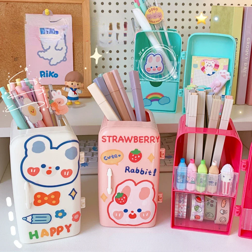 Japanese Creative Refrige Pen Holder Case Girls Cute Multifun Stationery Drawer Storage Box Kawaii Large-capacity Desk Organizer