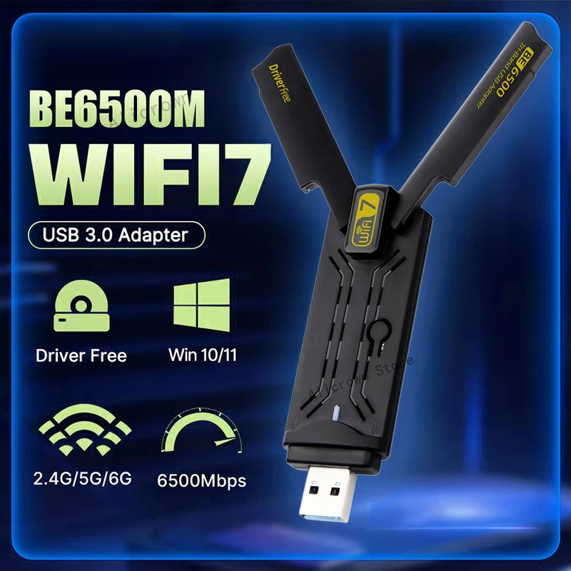 

BE6500 WiFi 7 Adapter USB3.0 Ethernet Network Card for Macbook Antenna USB Dongle Receiver for Xiaomi TV Box Tri-Band 6G/5G/2.4G