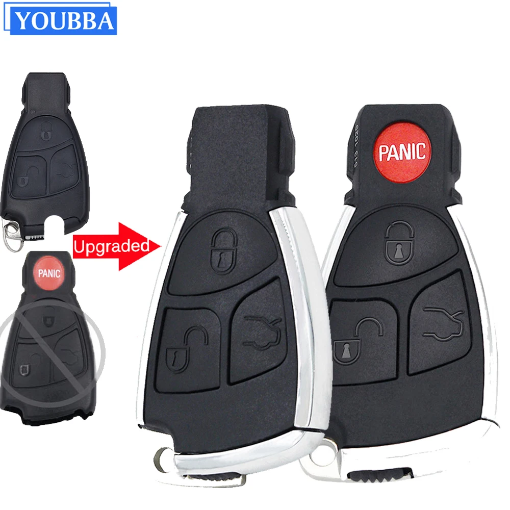 YOUBBA 3/4 Buttons Silver Side Modified Remote Key Shell Case Fob for C230 CL500 E320 S430 S500 CLS C E S ML CLK