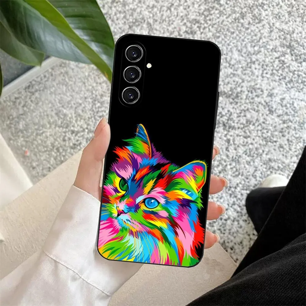 Coque en silicone souple avec animaux colorés, coque noire pour Samsung S24,23,22,30,21,10,9,Ultra,Plus,Lite,FE