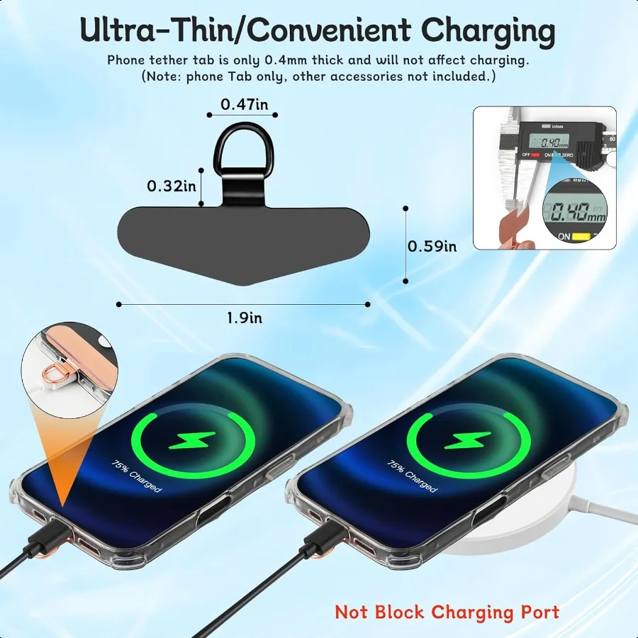 Sostituzione universale della cinghia del telefono con linguetta in metallo StickyFree per cordino del telefono da 2 pezzi per custodia completa del telefono