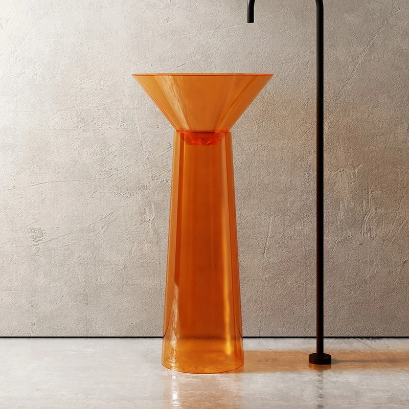 Color transparent resin column basin Round integrated floor hotel bathroom hand wash basin