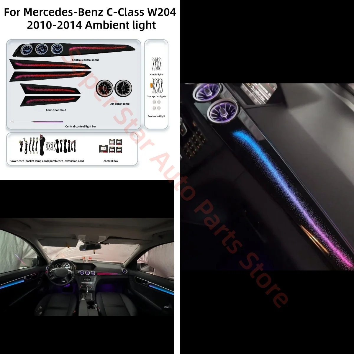

For Mercedes Benz C-class W204 Atmosphere Lights Automotive interior lighting upgrade instrument panel decorative glow vents