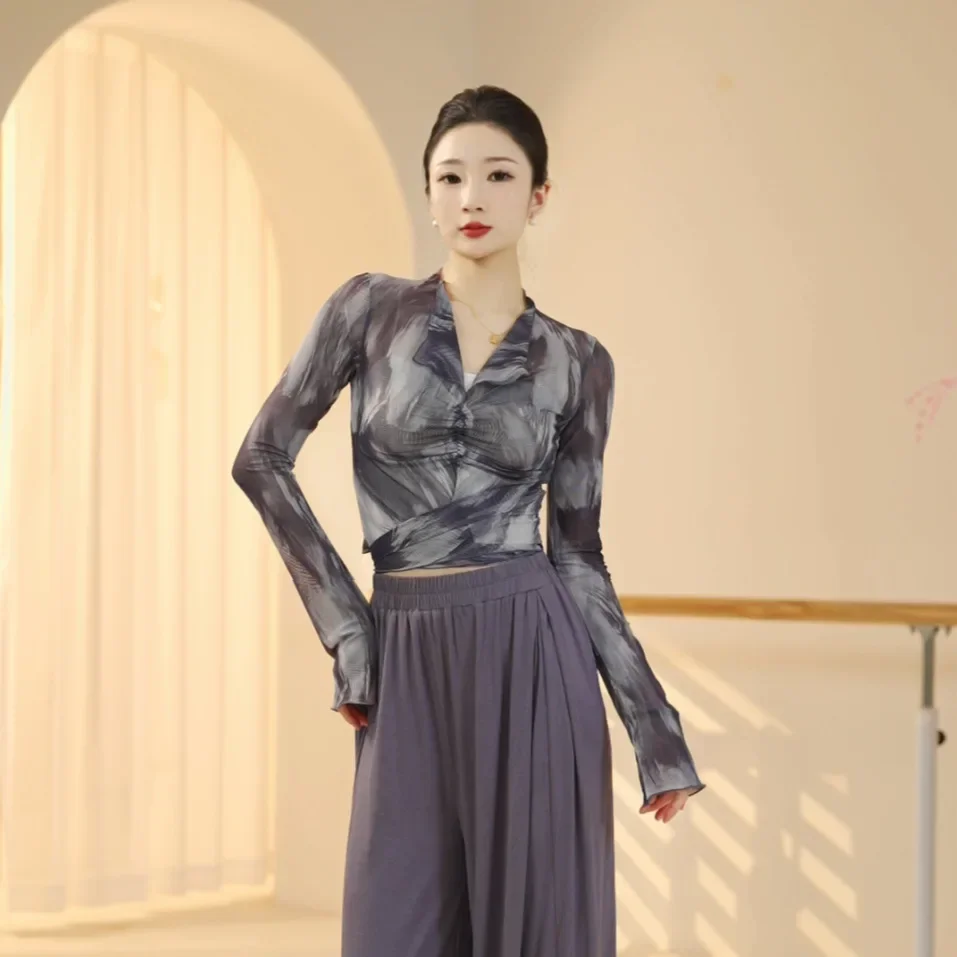 

Woman Ballet Wrap Tops Knitted V Neck Long Sleeve Dance Shirts Bandage Tops Adults Dancewear Training Tops Dance Costumes